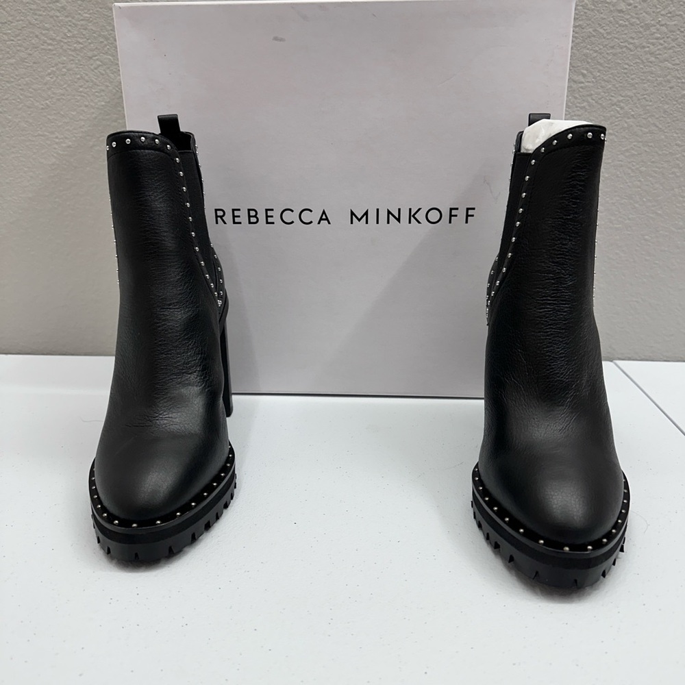 Rebecca Minkoff Black Leather Studded Chelsea Ankle Booties - Picture 6 of 9